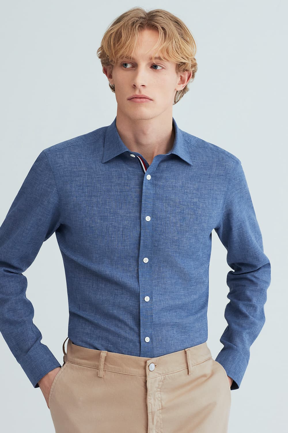 린넨 히든 트리콜로르 954 컴포터블(뉴캐주얼핏) 셔츠 블루 SE6SM22LS954SBU