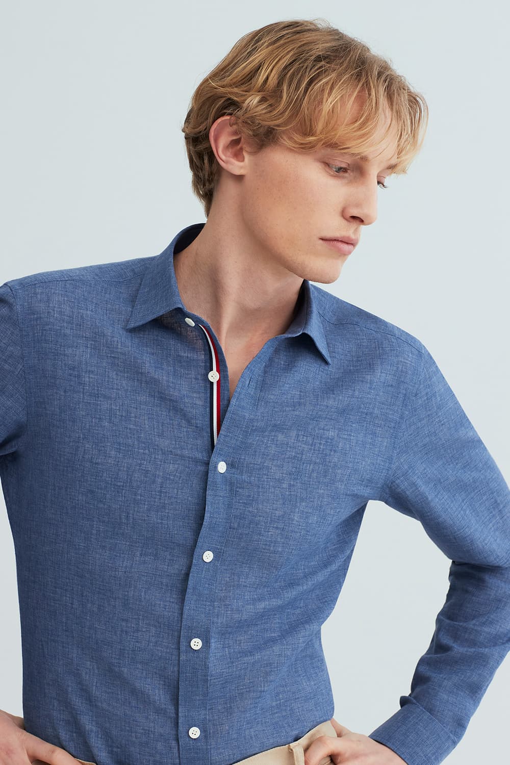 린넨 히든 트리콜로르 954 컴포터블(뉴캐주얼핏) 셔츠 블루 SE6SM22LS954SBU