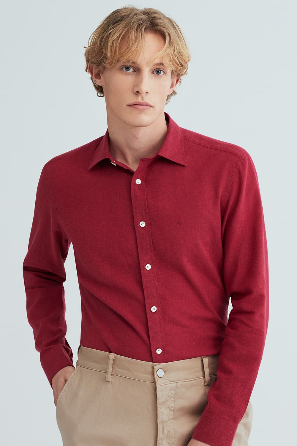 린넨 카라 루프탭 트리콜로르 955  컴포터블(뉴캐주얼핏) 셔츠 레드 SE6SM22LS955SRD