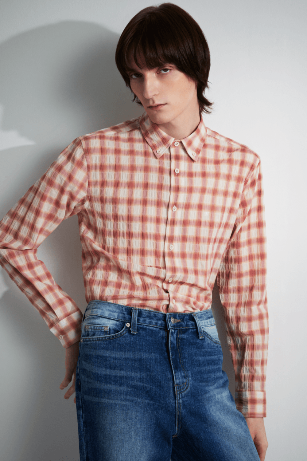 시어서커 체크 346 뉴 캐주얼 핏 셔츠 오렌지 SE5SM21LS346SOR