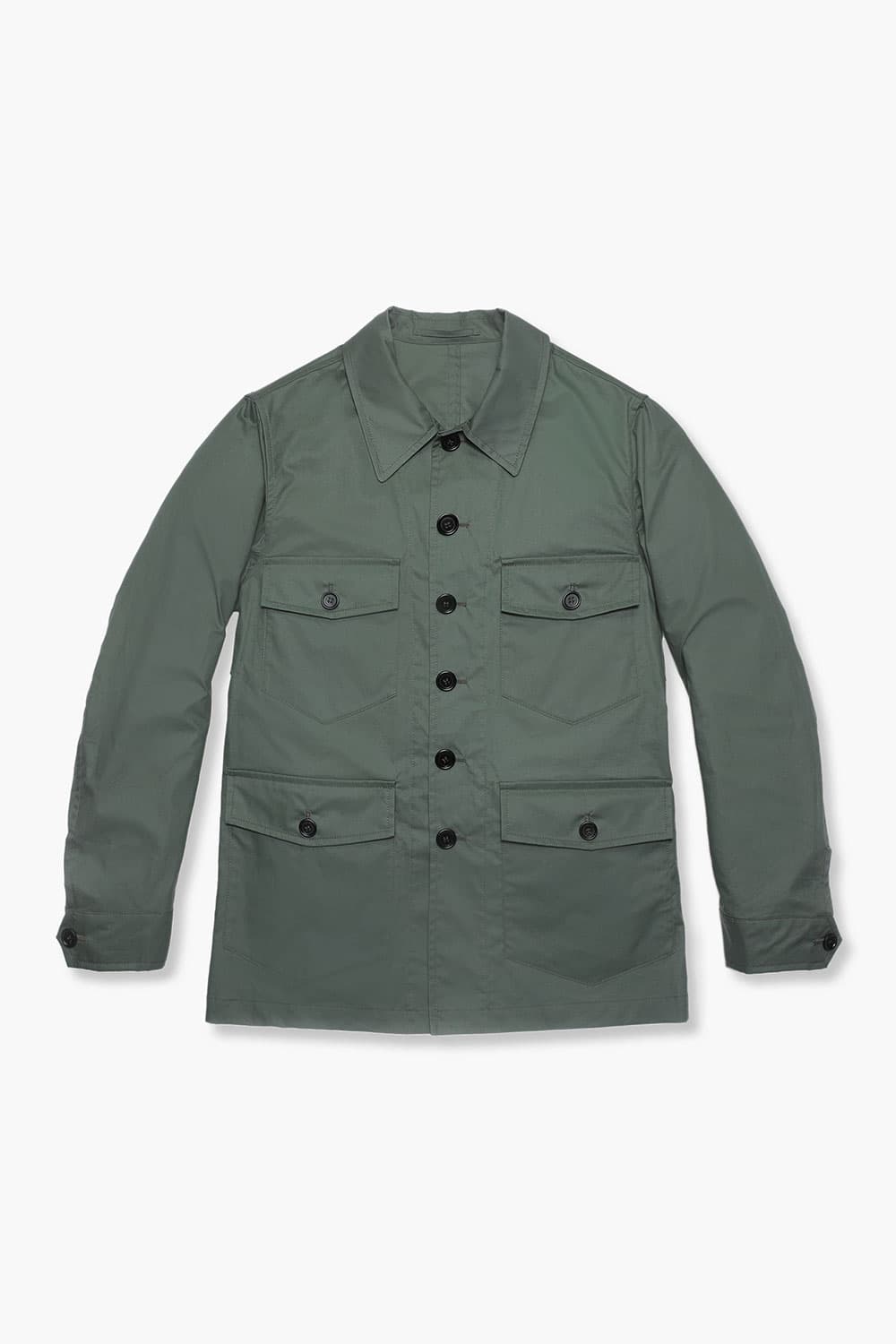 왁스 코튼 빅버튼 포켓 805 블루그린 하프 코트