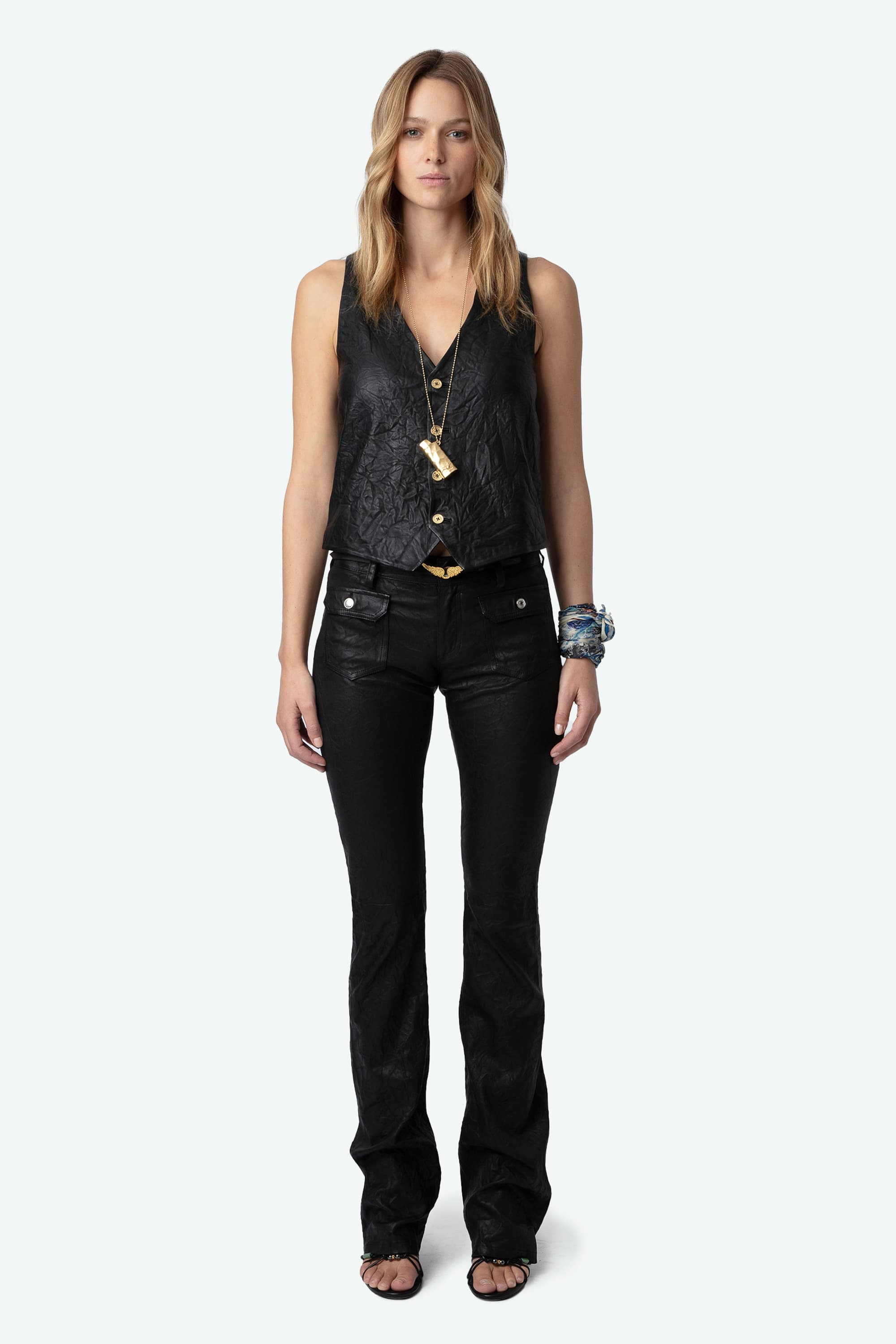 Emilie Crinkled Leather Vest