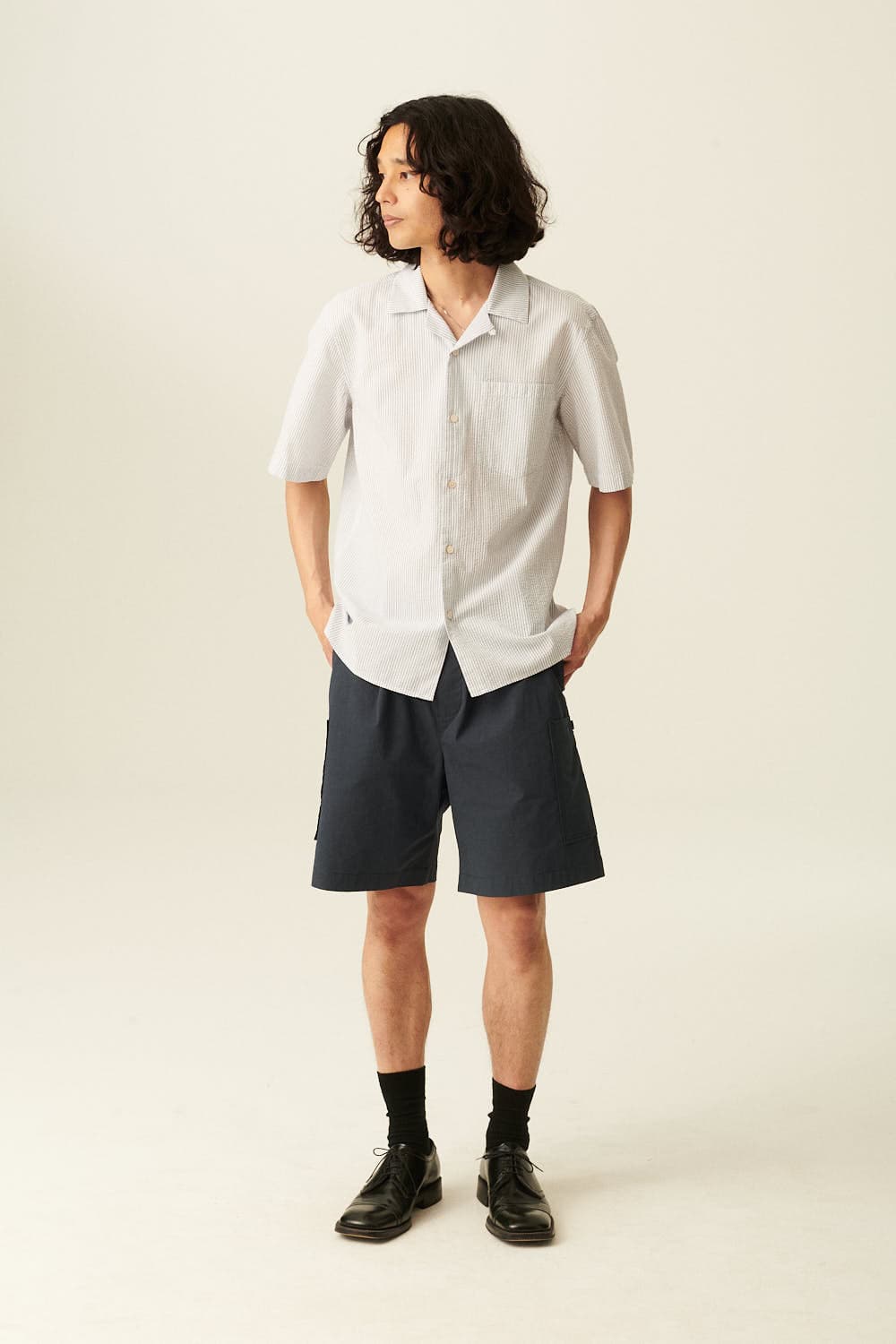 PIKE 코튼 사이드 포켓 밴딩 004 다크네이비 쇼츠