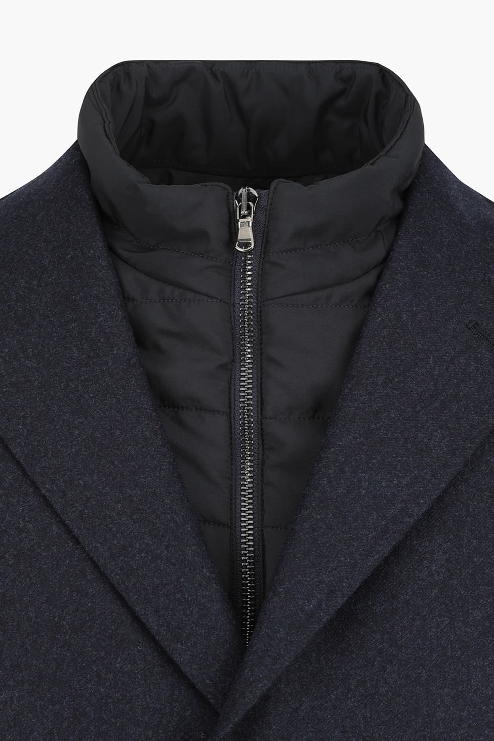 울 하이넥 다운 체스터 싱글 801 다크네이비 롱 코트