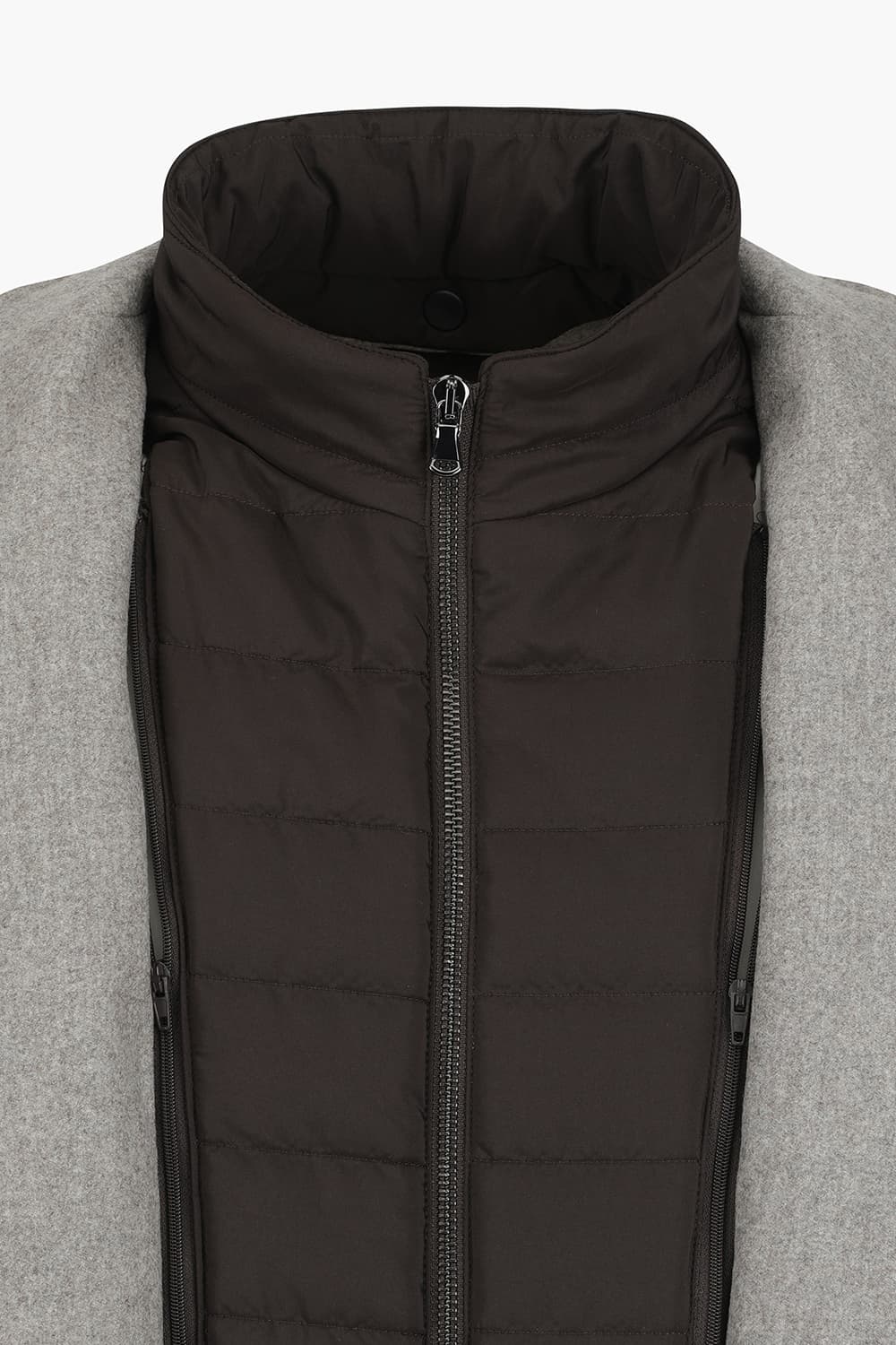 울 하이넥 다운 체스터 싱글 801 라이트그레이 롱 코트