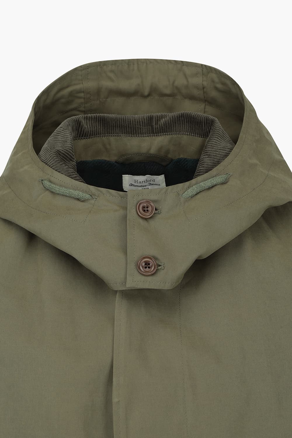 CARL 코듀로이 넥카라 야상 롱 101 카키 다운 점퍼