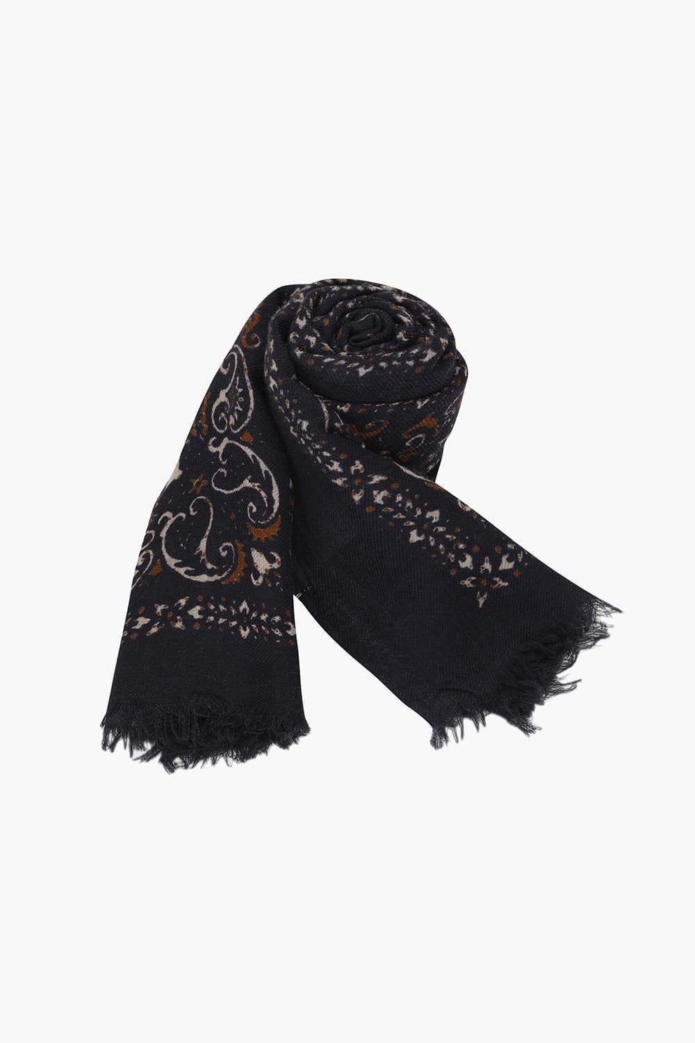 울 다마스크 패턴 102 다크네이비 스카프