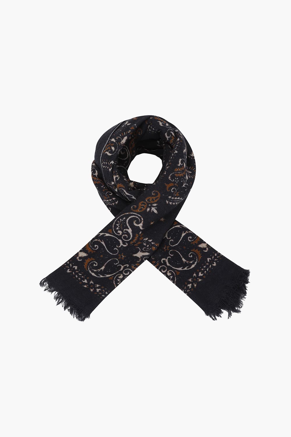 울 다마스크 패턴 102 다크네이비 스카프