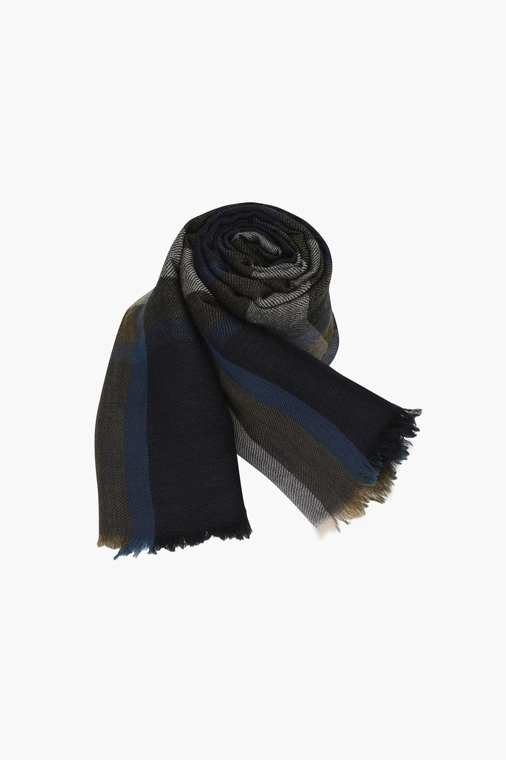 울 타탄 체크 202 다크네이비 스카프