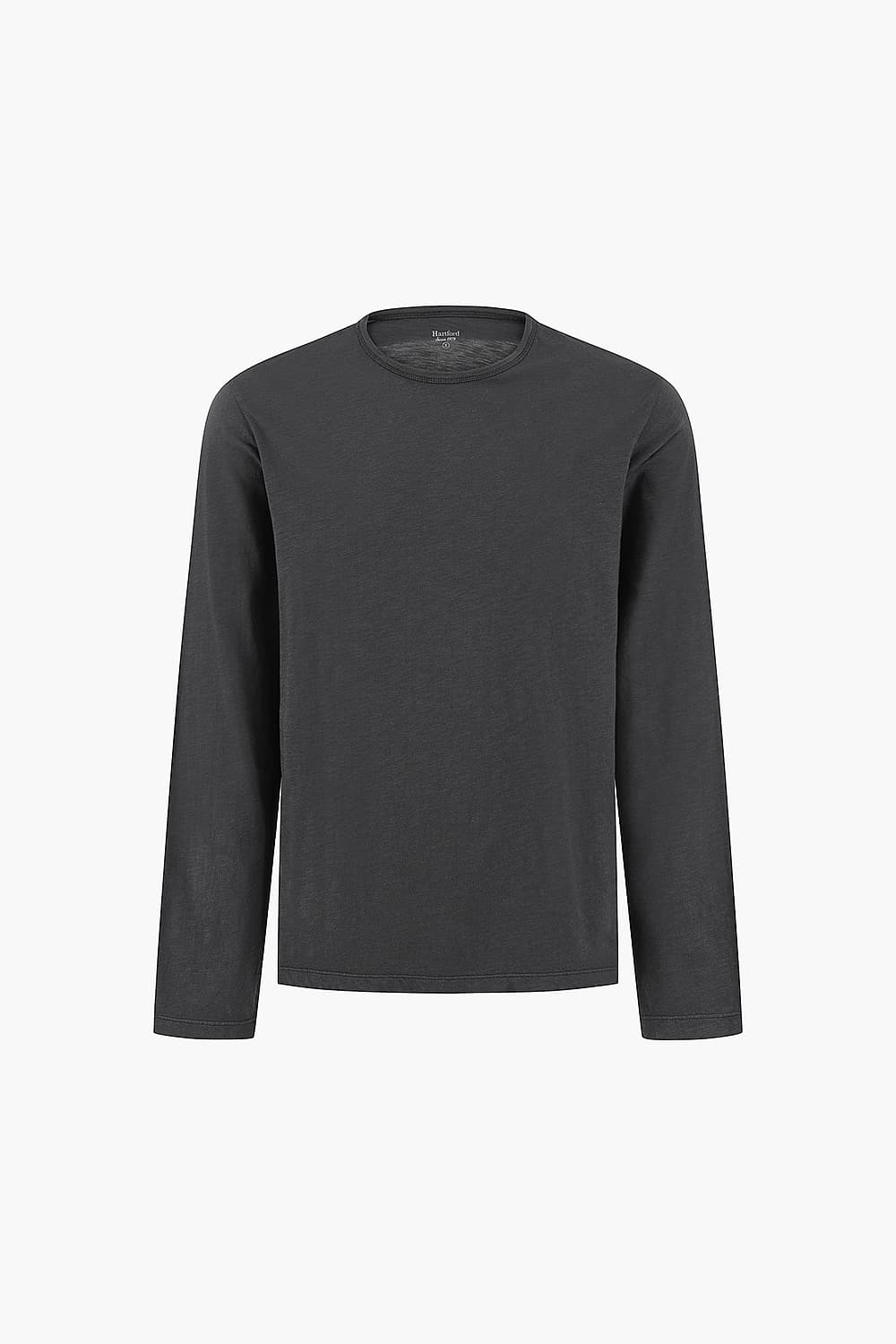 코튼 크루넥 101 블랙 긴소매 티셔츠