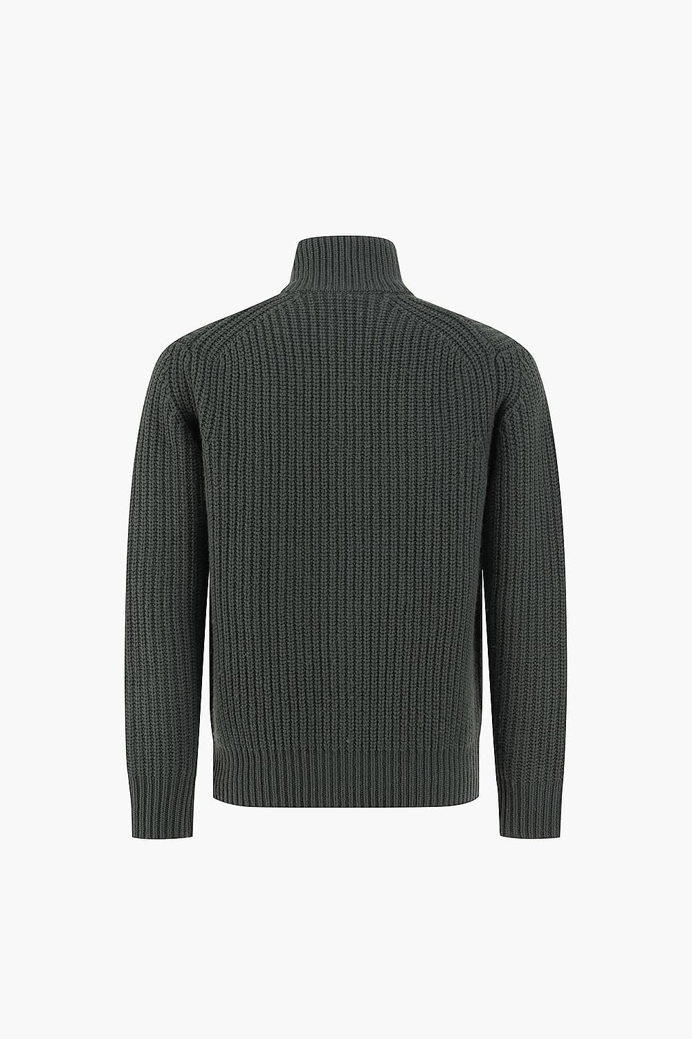 RIB 울 터틀넥 집업 201 다크카키 긴소매 니트