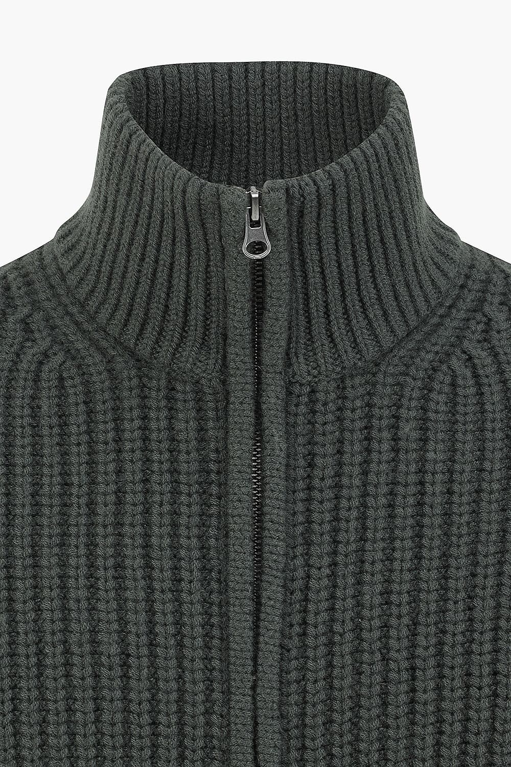 RIB 울 터틀넥 집업 201 다크카키 긴소매 니트