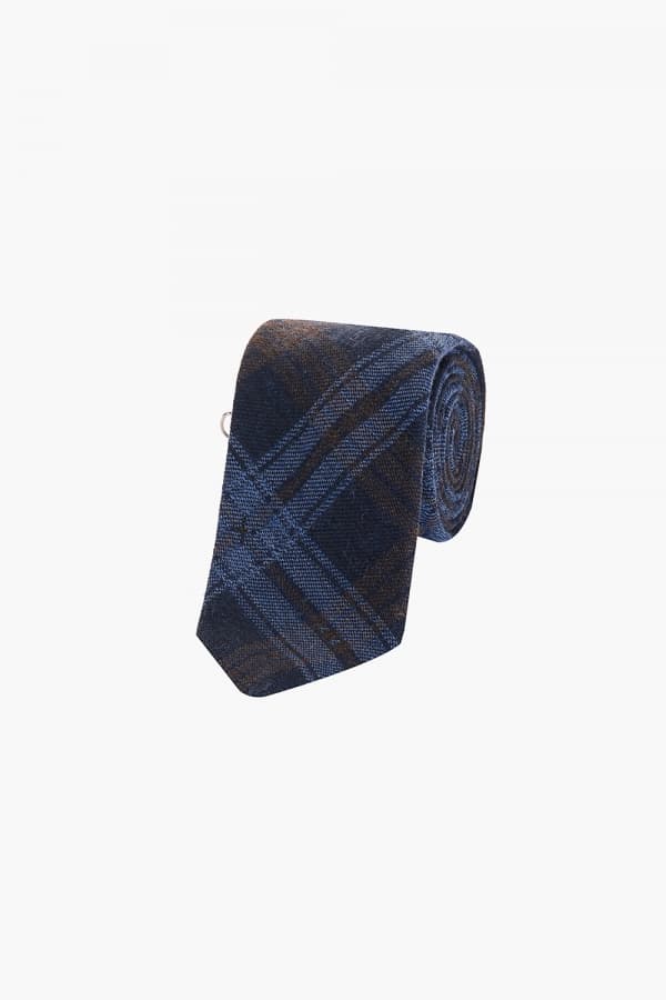 울 실크 타탄 체크 107 다크네이비 넥타이