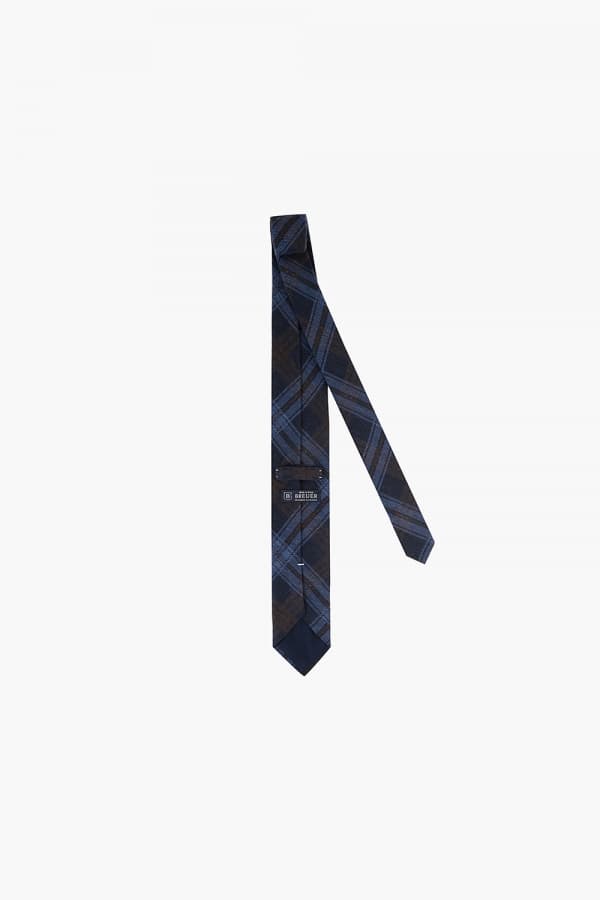 울 실크 타탄 체크 107 다크네이비 넥타이