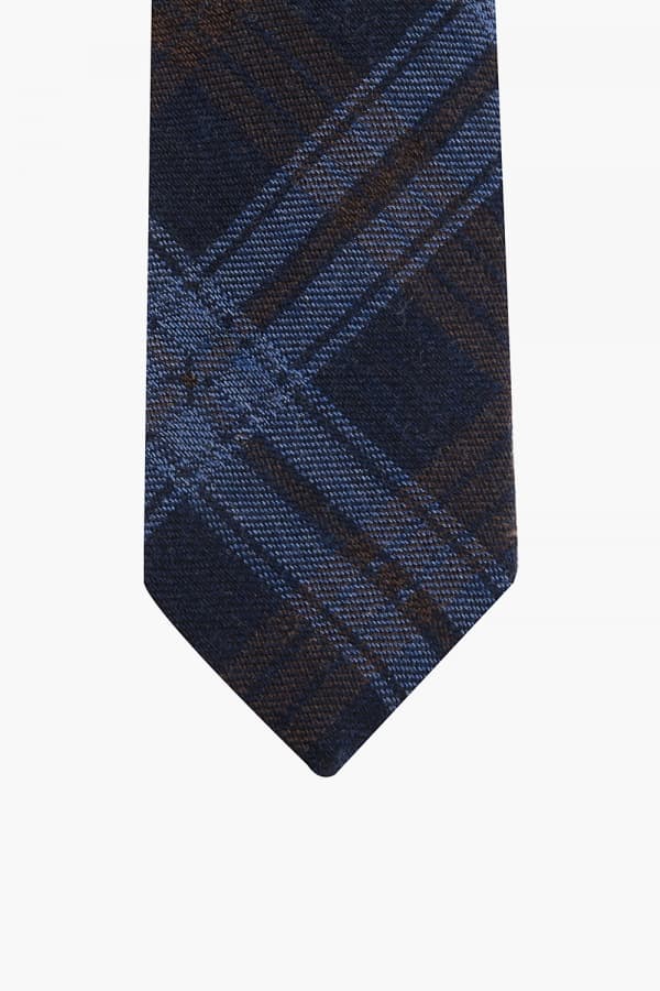 울 실크 타탄 체크 107 다크네이비 넥타이