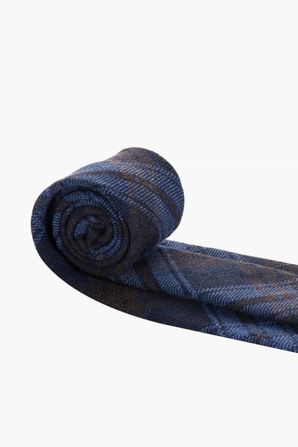 울 실크 타탄 체크 107 다크네이비 넥타이