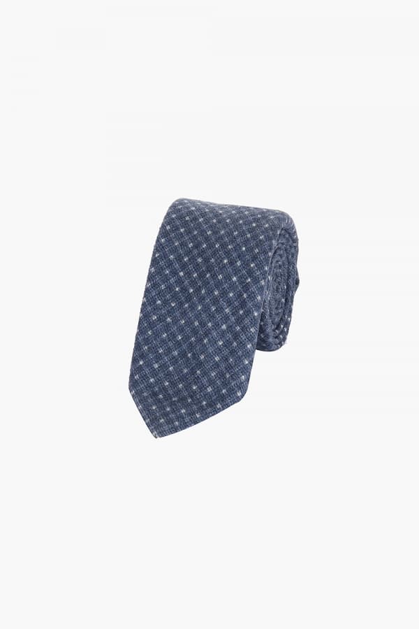 울 실크 깅엄 체크 114 네이비 넥타이