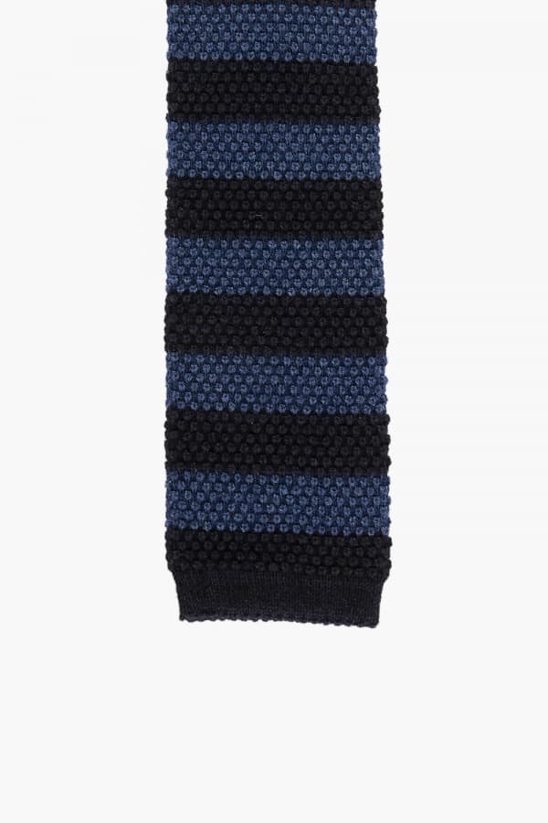 울 실크 스트라이프 스퀘어 303 다크네이비 넥타이