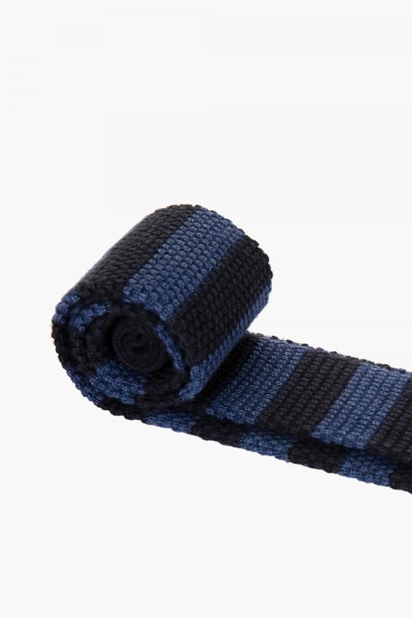 울 실크 스트라이프 스퀘어 303 다크네이비 넥타이