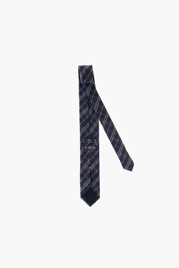 울 실크 오버 체크 307 다크네이비 넥타이