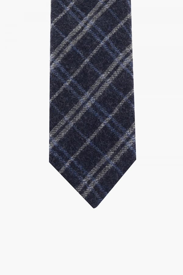 울 실크 오버 체크 307 다크네이비 넥타이