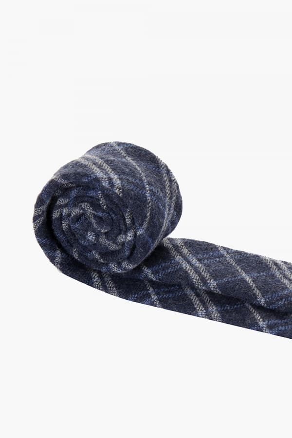 울 실크 오버 체크 307 다크네이비 넥타이