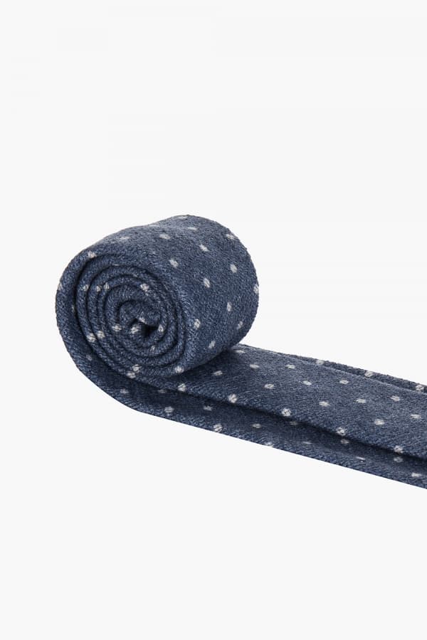 울 실크 도트 패턴 314 네이비 넥타이