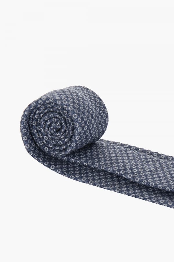 울 실크 도트 패턴 315 네이비 넥타이