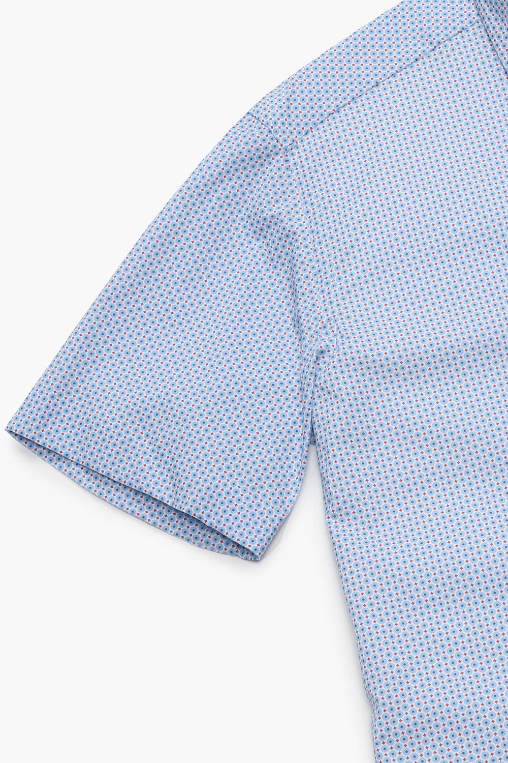 코튼 도트 패턴 851 블루 반소매 셔츠