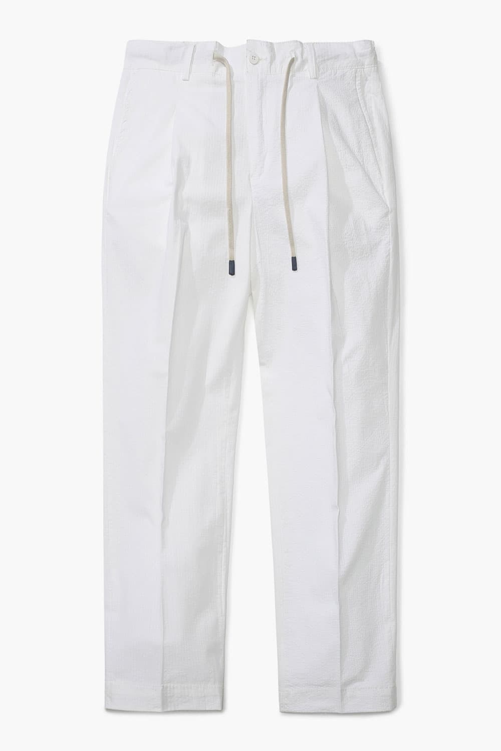 코튼 드로우스트링 세미와이드 804 화이트 캐주얼 팬츠