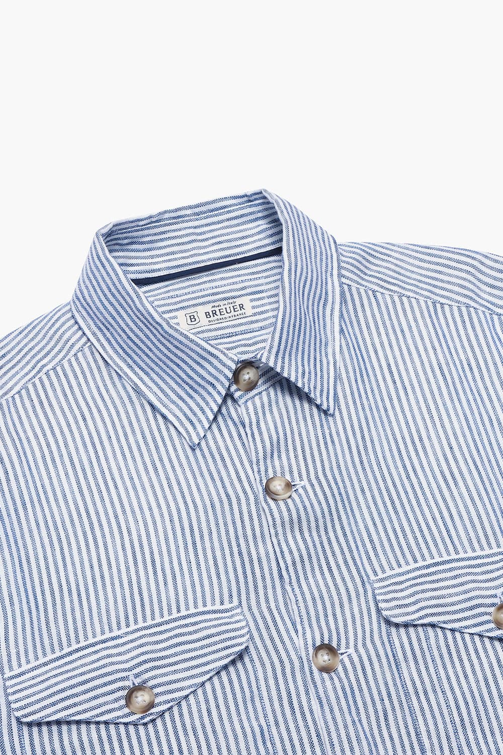 린넨 스프라이프 버튼 다운 포켓 201 블루 셔츠