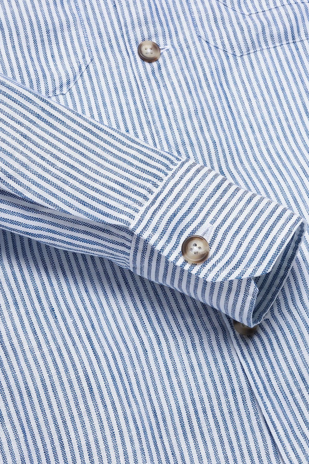 린넨 스프라이프 버튼 다운 포켓 201 블루 셔츠