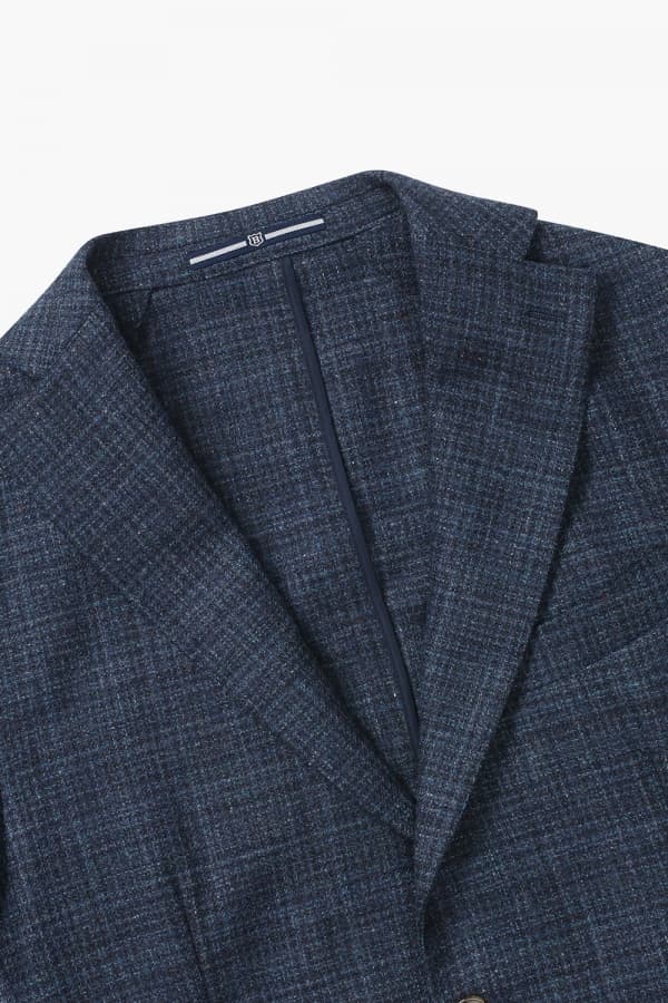 울 플란넬 체크 203 다크네이비 테일러드 자켓