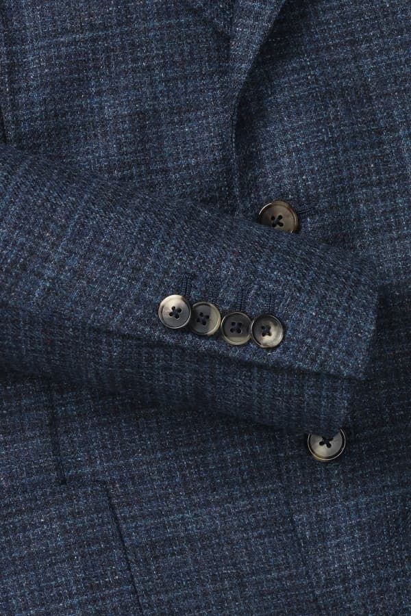 울 플란넬 체크 203 다크네이비 테일러드 자켓