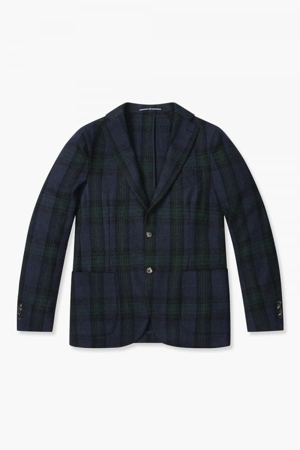 울 타탄 체크 204 다크네이비 테일러드 자켓