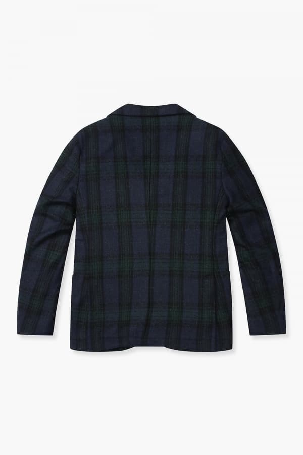 울 타탄 체크 204 다크네이비 테일러드 자켓