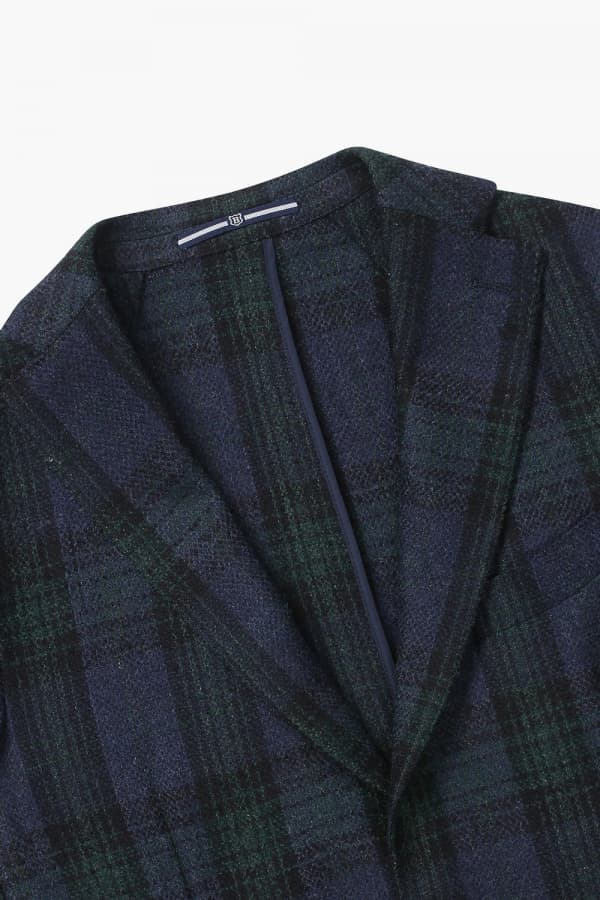 울 타탄 체크 204 다크네이비 테일러드 자켓