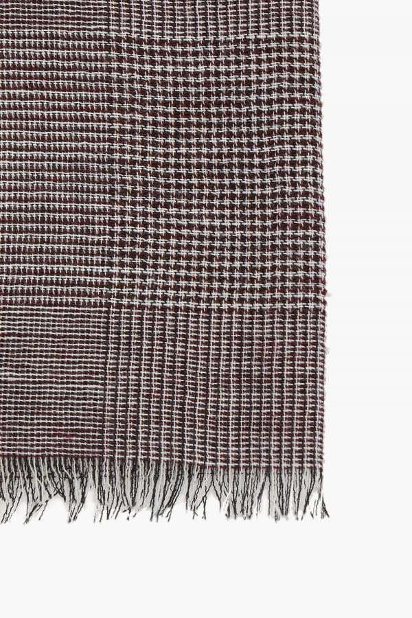 울 글렌 체크 105 버건디 머플러