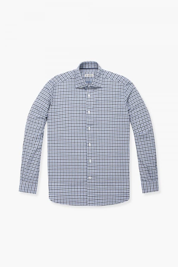 코튼 깅엄 체크 플란넬 308 네이비 셔츠