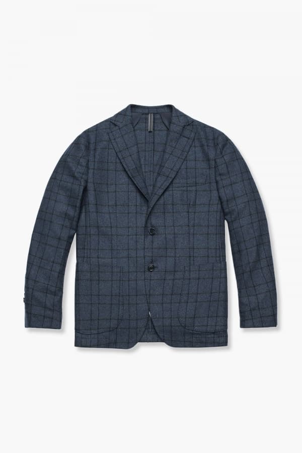 울 캐시미어 깅엄 체크 906 네이비 테일러드 자켓