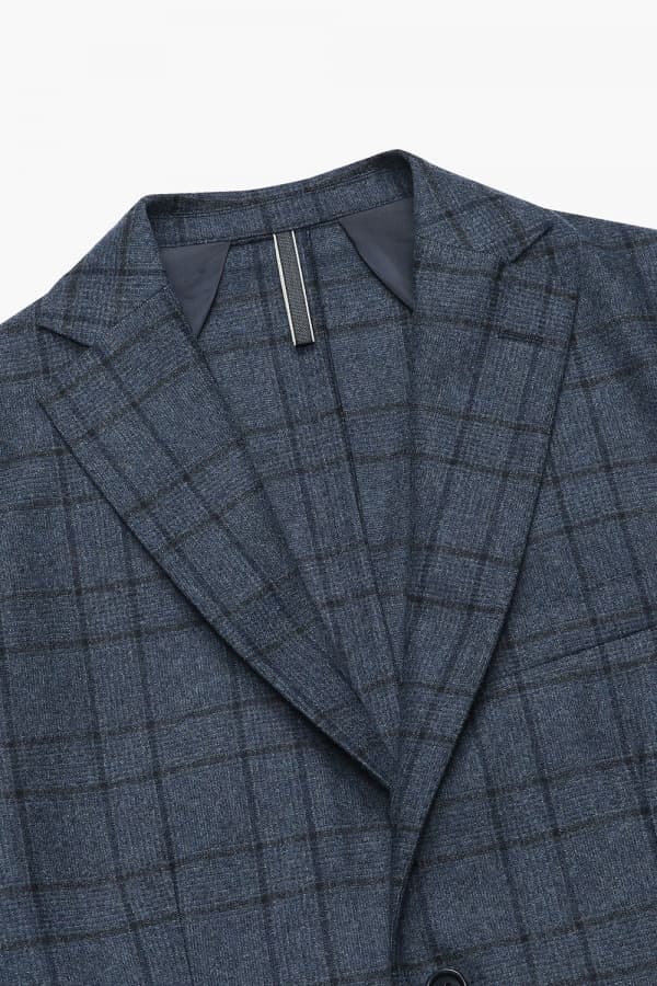울 캐시미어 깅엄 체크 906 네이비 테일러드 자켓