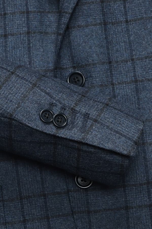 울 캐시미어 깅엄 체크 906 네이비 테일러드 자켓