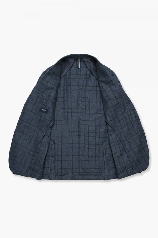 울 캐시미어 깅엄 체크 906 네이비 테일러드 자켓