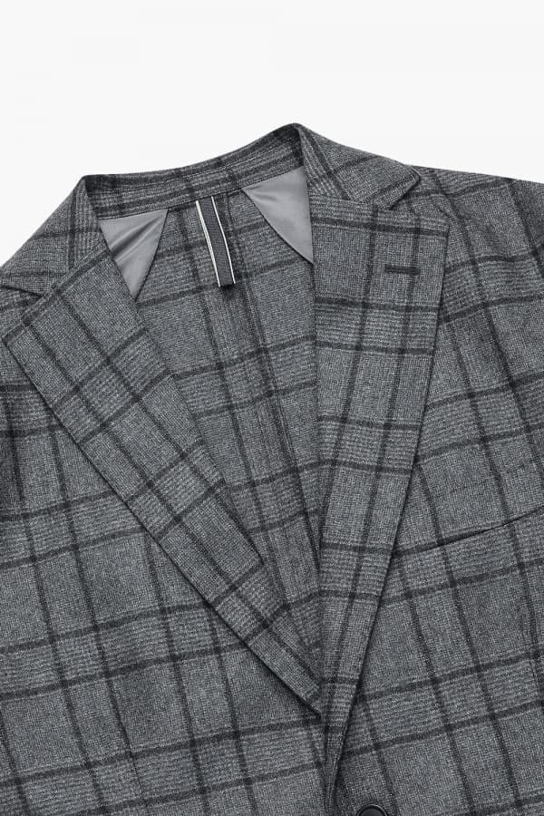 울 캐시미어 깅엄 체크 906 다크그레이 테일러드 자켓